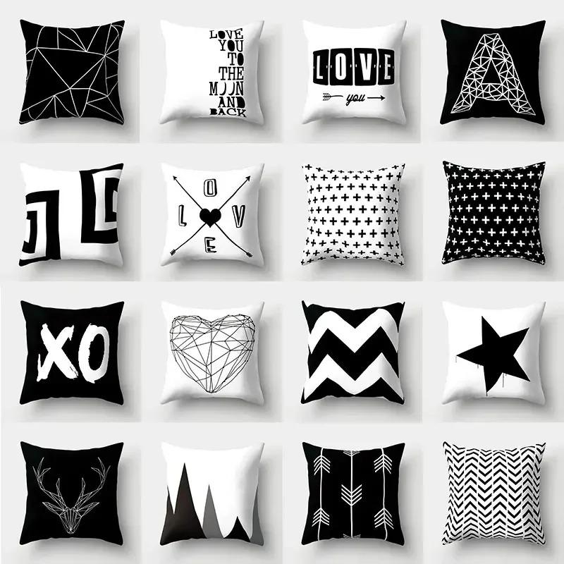 Black and White Geometric Cushion Cover Pillowcase Home Decoration Suitable for Bedroom Sofa Car