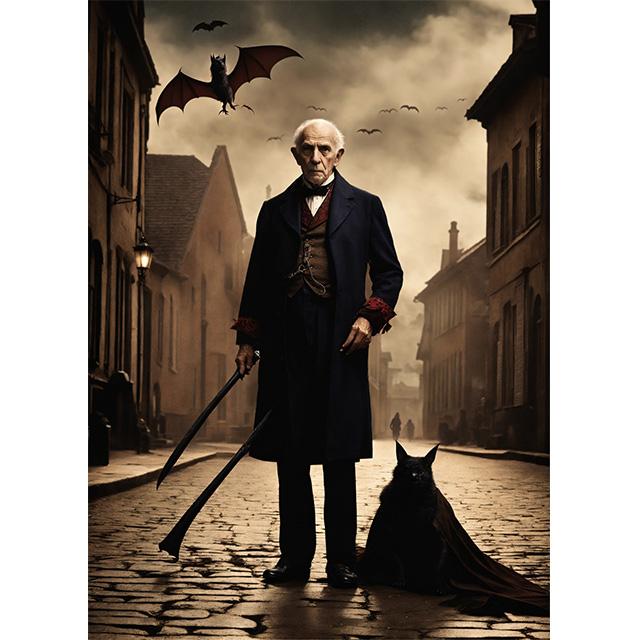 

Old Vampire Man With Giant Monster Vintage Tabletop Photo Prints Poster Canvas Painting Wall Art Pictures Living Room Home Decor 21x30cm No Framed