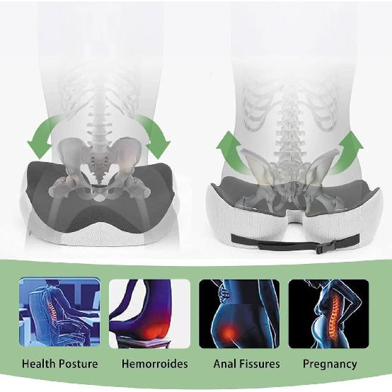 Coccyx Pillow, Memory Foam Sit Bone Relief Seat Cushion for Butt Lower Back Hamstrings HIPS Ischial Tuberosity Reduce Fatigue,Black