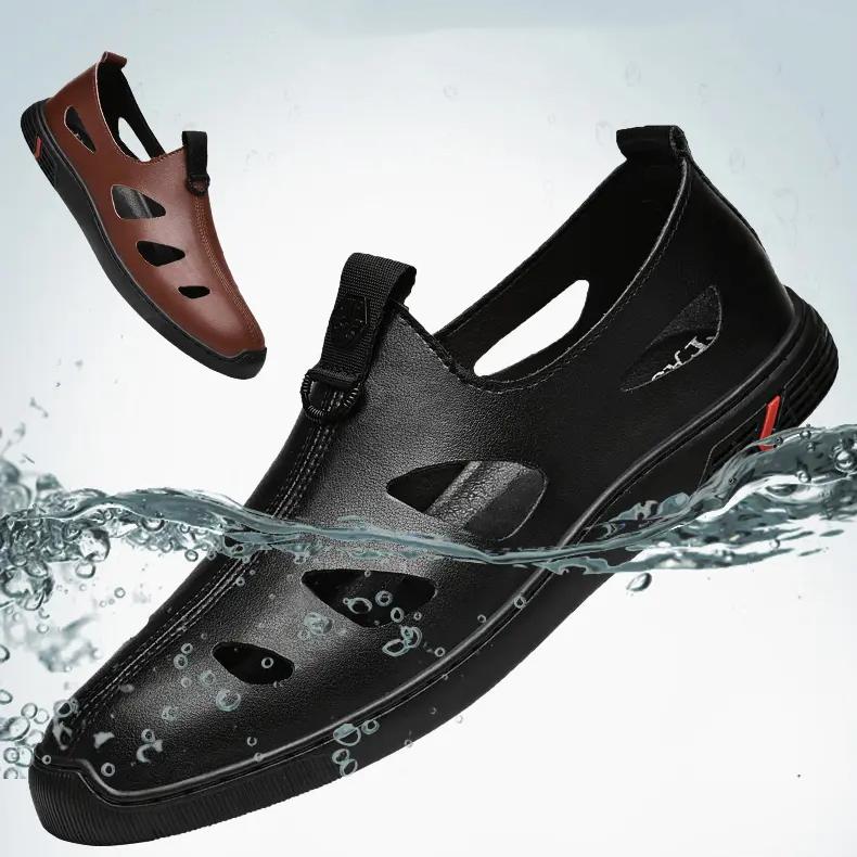 Leather Sandals Men Beach Shoes Casual Holiday Shoes Thick-soled Comfortable Breathable Non-slip Slippers 38-45