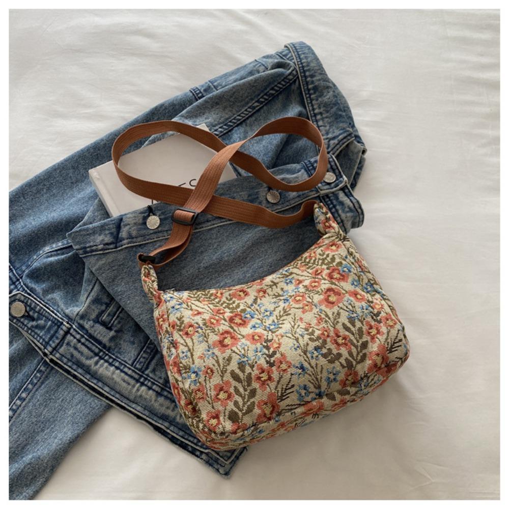 Fashion Vintage Crossbody Bag Half Moon Shape Printed Pattern Shoulder Bag Texture Handbag for Women