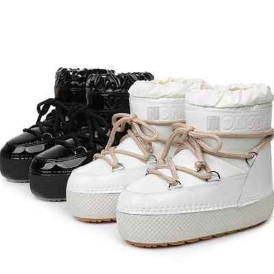 Winter Women Lace-up Snow Boots 2024 Women Platform Non-Slip Waterproof Leather Ski Boots Female Thick Warm Cotton Boots 34-41