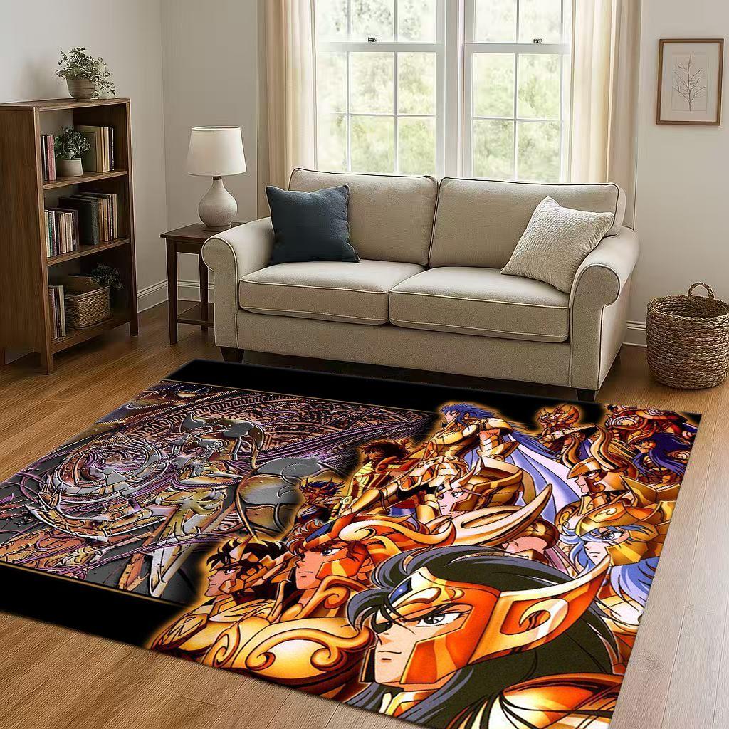 Retro Saint Seiya Shiryu Athena Cartoon Living Room Non Slip Area Rug Carpet for Bedroom Sofa,Easy Clean Home Decor Doormat Kids
