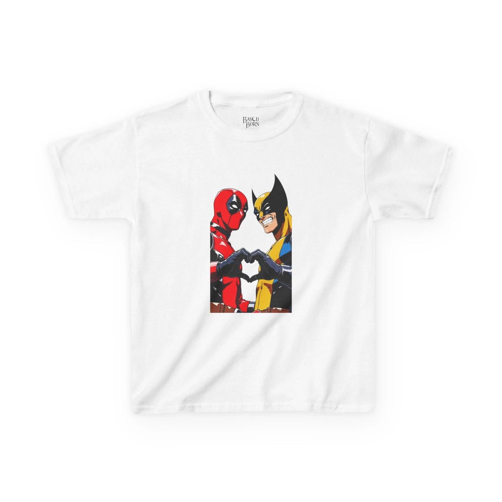Deadpool Wolverine Heart Hands Kids T-Shirt 4XL