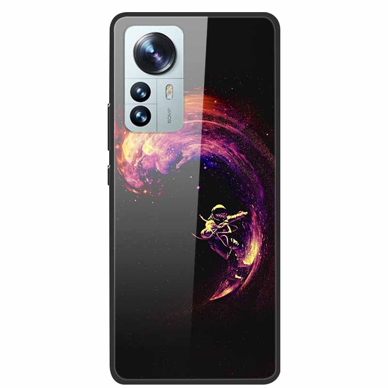 Luxus Hülle für Xiaomi 12T Pro Blumen Gehärtetes Glas Hülle für Xiaomi 12T TPU Stoßfänger Xiaomi 12 T Harte Schwarze Hülle Bunte Capa