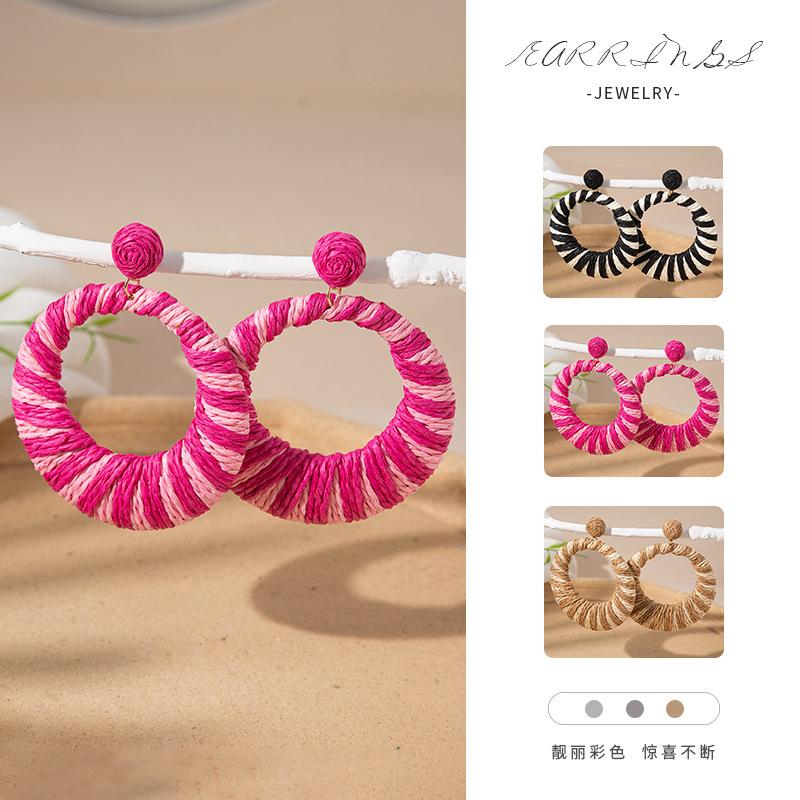 High sense of personality exaggerated large circle earrings women ins wind island vacation wind fashion round earrings tide