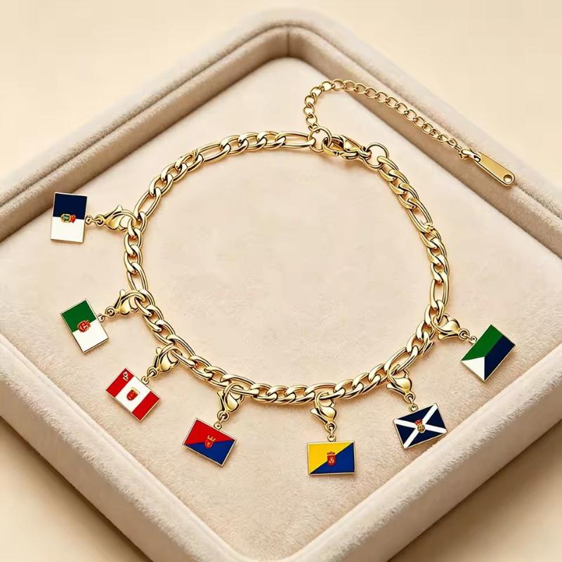 Diy Small National Country Flag Charms Bracelet For Woman Men Personalized Stainless Steel Football Fans Gift Jewelry
