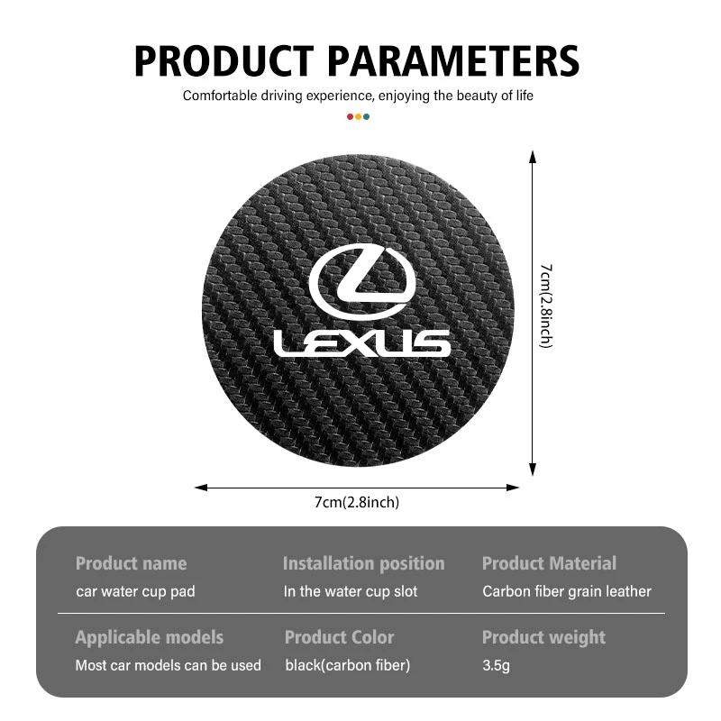 For Lexus F SPORT ES RX NX LS UX LM LX GX LC RZ IS CT GS RC HS SC 2Pcs Car Carbon Leather Water Cup Pad Anti-noise Coaster Mat