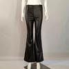 High Waist Flared Pants 2023 Spring Fashion Women Elastic PU Leather Pants Skinny Commuter Casual Trousers Joggers  26318