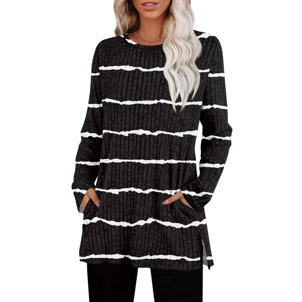 Damegensere Rund hals Langermet Skjorter Med Lommer Høstantrekk Mote Vinterklær Sideslisse