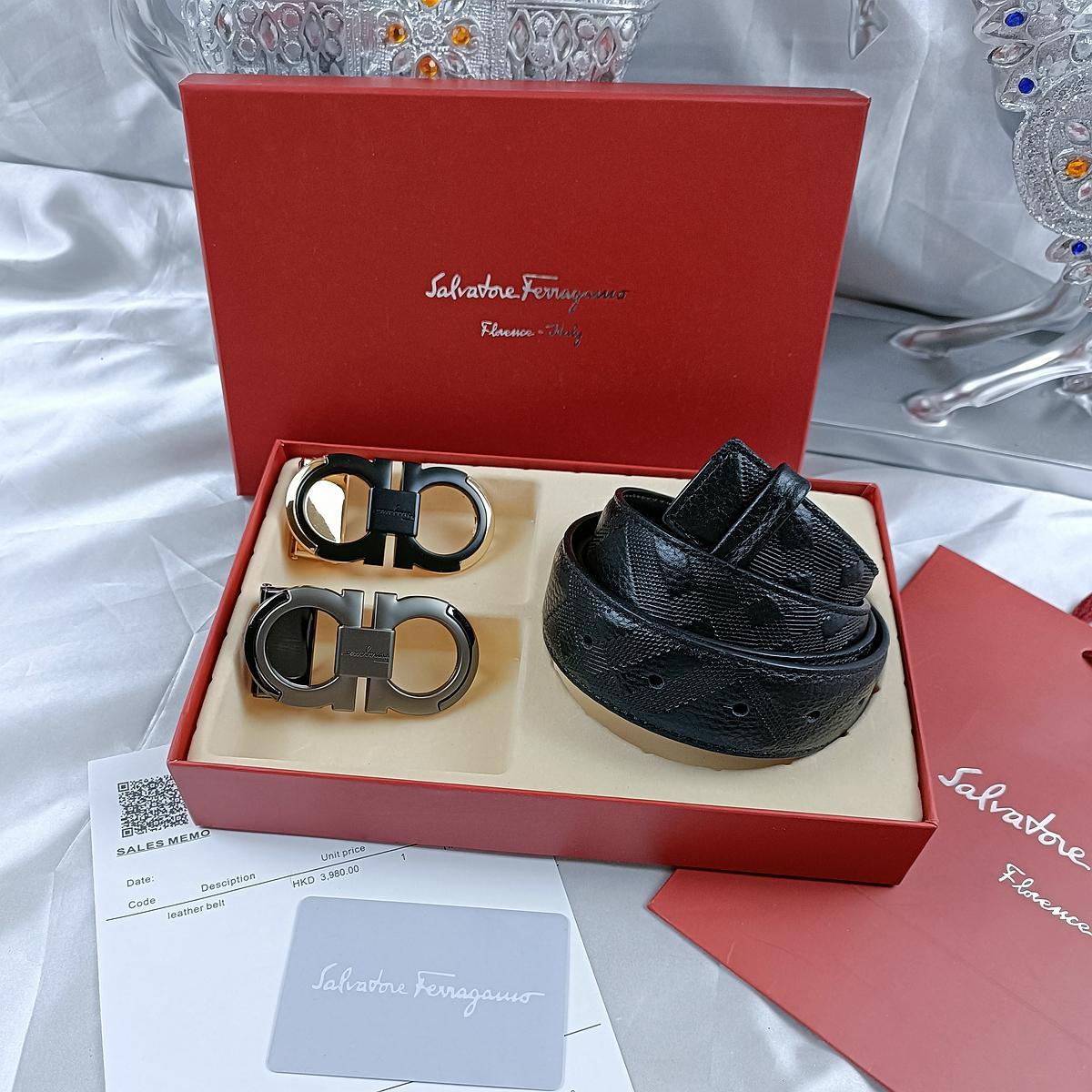 

Salvatore Ferragamo 3.5см Чоловічий Ремінь Розкішний Бренд Дизайнерський Ремінь Пряжка з Подвійною Пряжкою Один Ремінь Подарункова Коробка 125cm