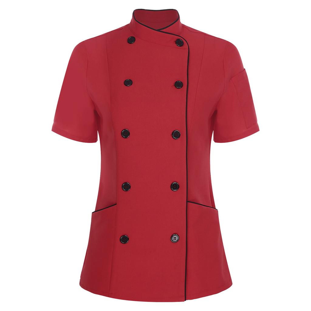 Haină de bucătar cu mânecă scurtă pentru femei, cu guler încrucișat, jachetă cu nasturi dubli, uniformă pentru bucătărie, restaurant, hotel
