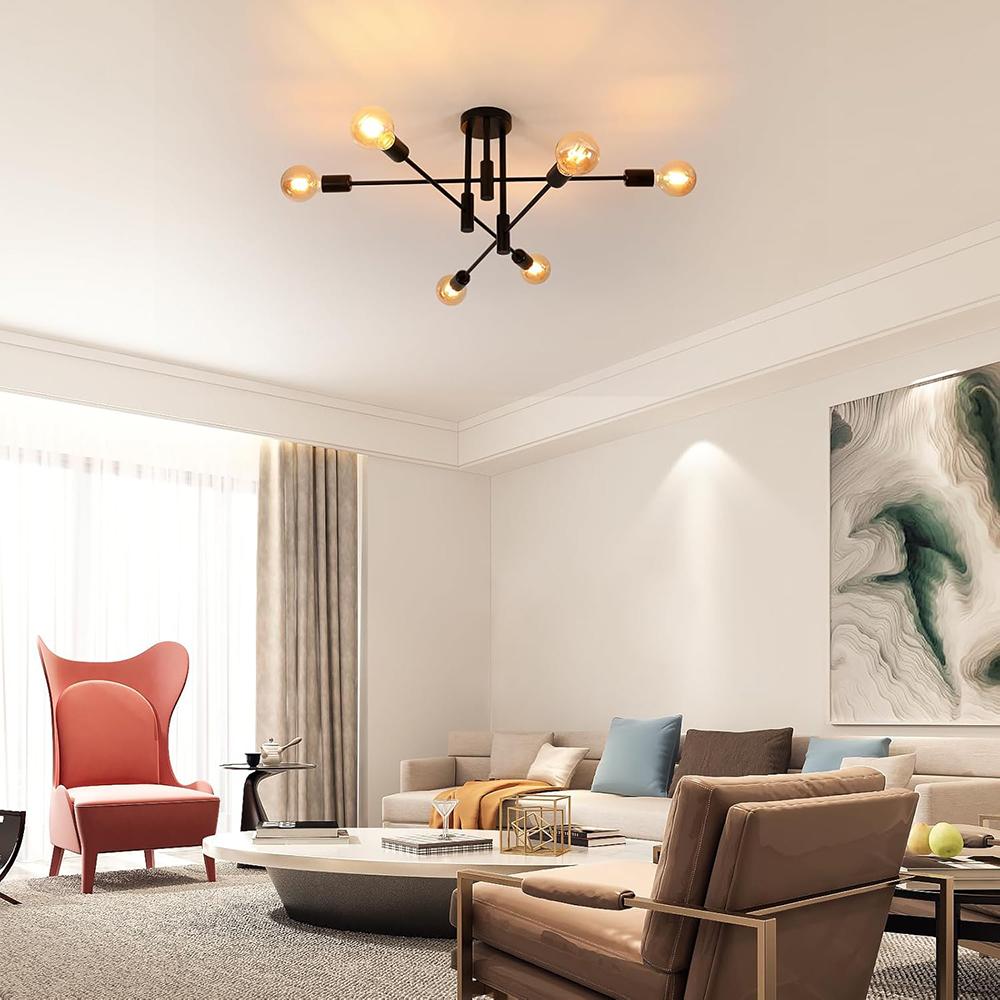 Vintage Industrial Chandelier, 4-Bulb E27 Socket Ceiling Light, Black Retro Ceiling Light for Bedroom, Living Room, Dining Room(Without Bulbs)