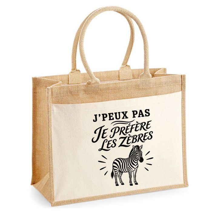 Sac cabas jute - PLANETEE - J'peux pas minimaliste - toile jute et coton - illustration noire - 43×33×21 cm (21 L)