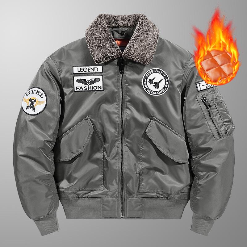 

Мужская куртка-авиатор большого размера из плотного хлопка со съемным воротником-стойкой, 9833A. 3XL серый