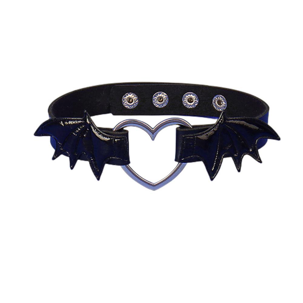 Halloween Fledermausflügel Choker Halskette für Damen Mädchen Punk Herz Chocker Lederhalsband Goth Halskette Schmuck Cosplay Gothic Acces