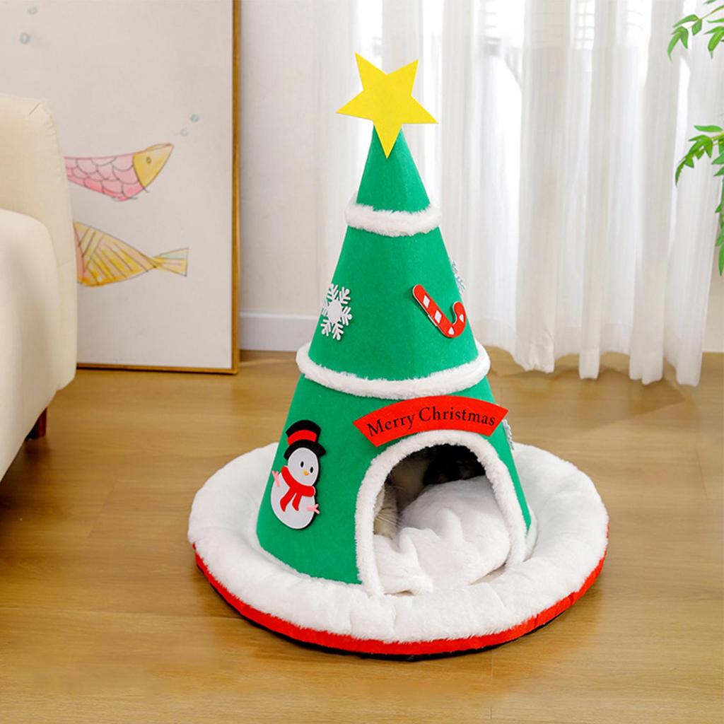 Covered Cat Bed Christmas Tree Removable Pad Large Cat Cave Bed Puppy House for Puppy Kitten Pet Indoor Home Decor Bedroom