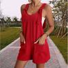 Sommer Damen Overall Übergröße Ärmellos Locker Ärmellos Weiter Bein Overall Einfarbig Lässig Täglich Strampler mit Taschen