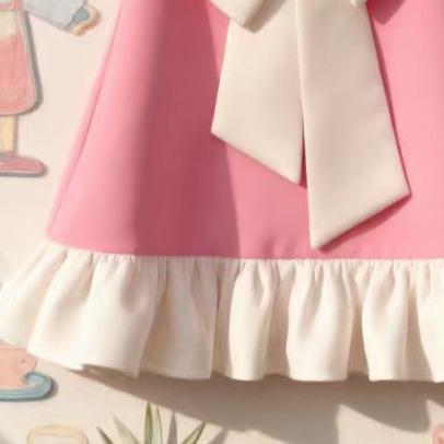 Rosa Kleid für Mädchen - Sommer Kindermode Großes Schmetterlingsknoten Prinzessinnenkleid