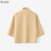 ZANZEA Womens 3/4 Sleeve Lapel Button Down Loose Cropped Shirt Blouse
