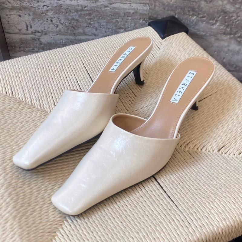 Frühlings- und Sommer-Tasche Kopf coole Hausschuhe Damen tragen High Heels dünne Absätze eckiger Kopf halbe Hausschuhe High Heel Hausschuhe