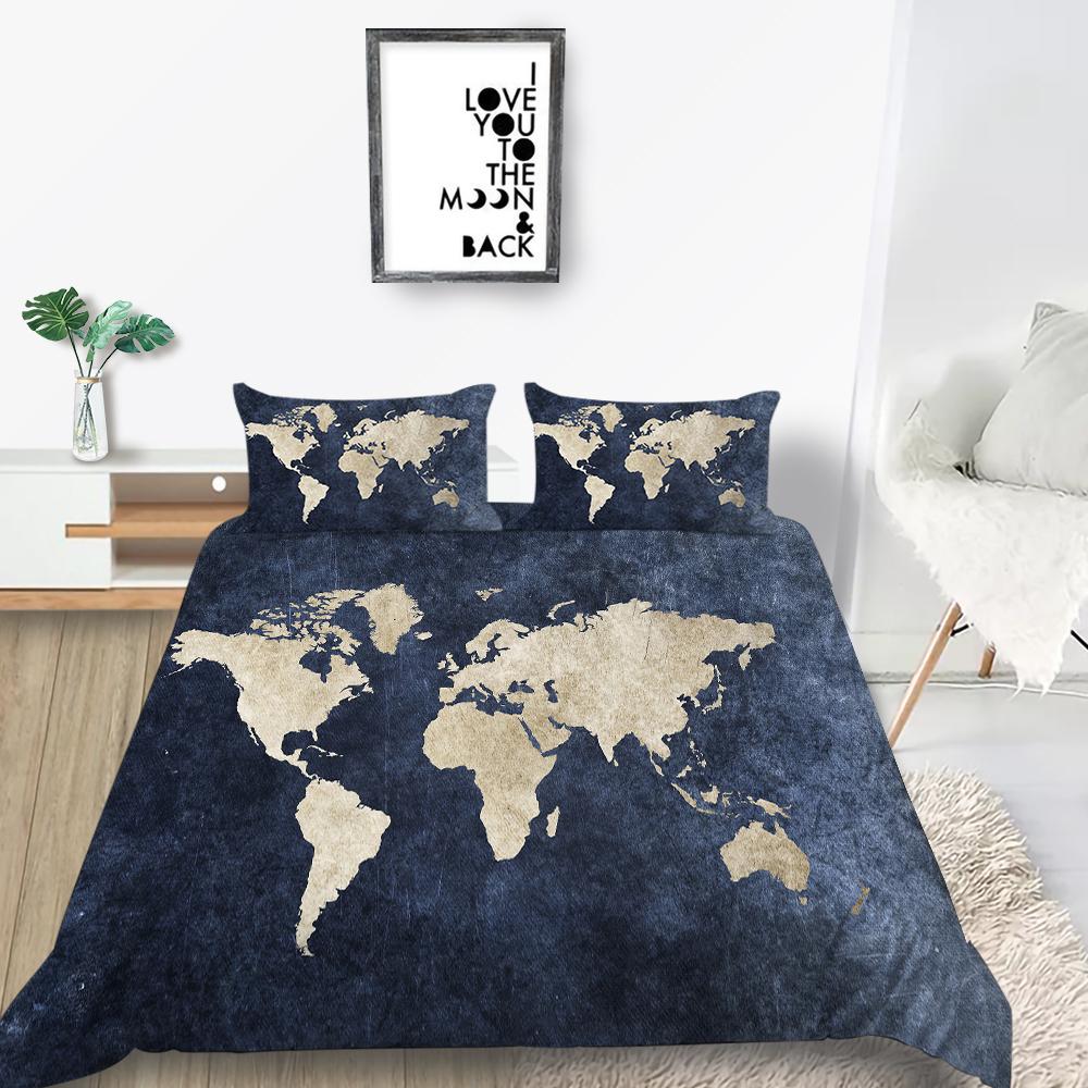 New Fashion Unique Design Duvet Cover Set Map Bedding Cover Suit Sea Quilt Cover Soft Cover Set Boys Twin Size Bed Clothes