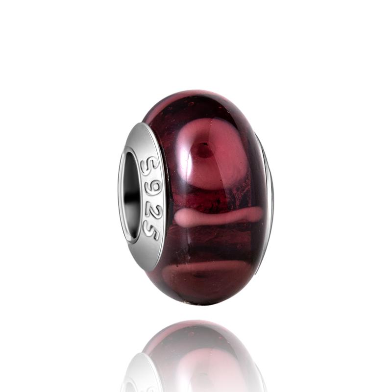  Charm Murano Vague Bleu Foncé Cuivré Coloré Compatible Bracelet Original Joli Charme Perles en Verre de Murano Fleur Rose Bijou