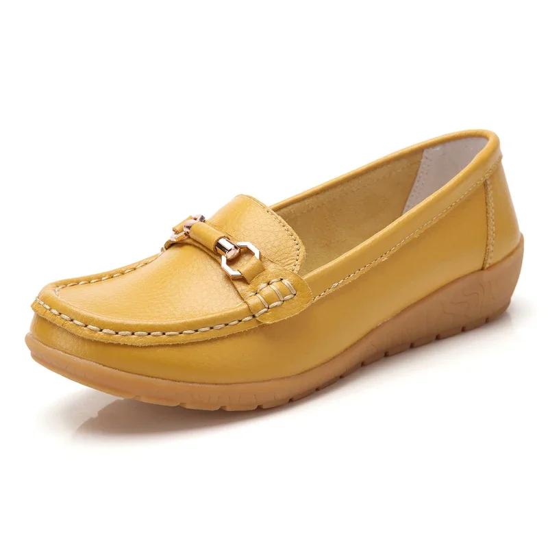 Platform Slip-On Moccasins Loafers Ladies Non-Slip Bean Nursing Walking Shoes Spring Flats Genuine Leather Casual Shoes Women