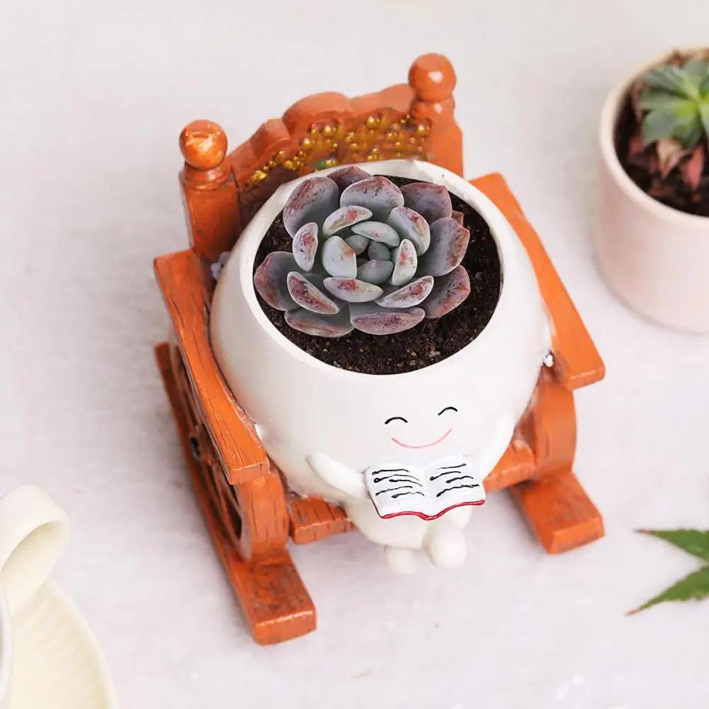 Smile Face Flower Pot Resin Rocking Chair Reading Planter Pot Smiling Succulent Flowerpots Indoor Outdoor Homes Garden Ornaments