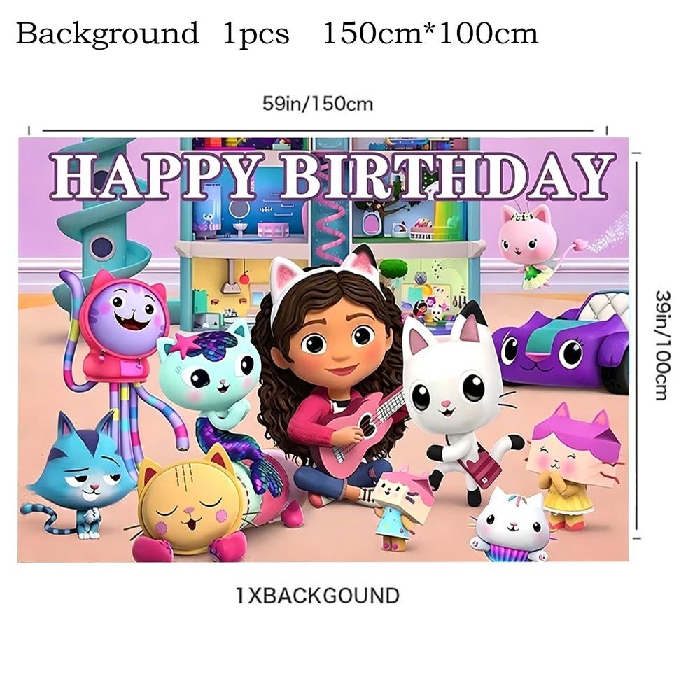 Pink Gabby House Birthday Party Decoration Banner Balloons Gabby Paper Cake Topper Plate Napkins Girl Party Decorations Supplies