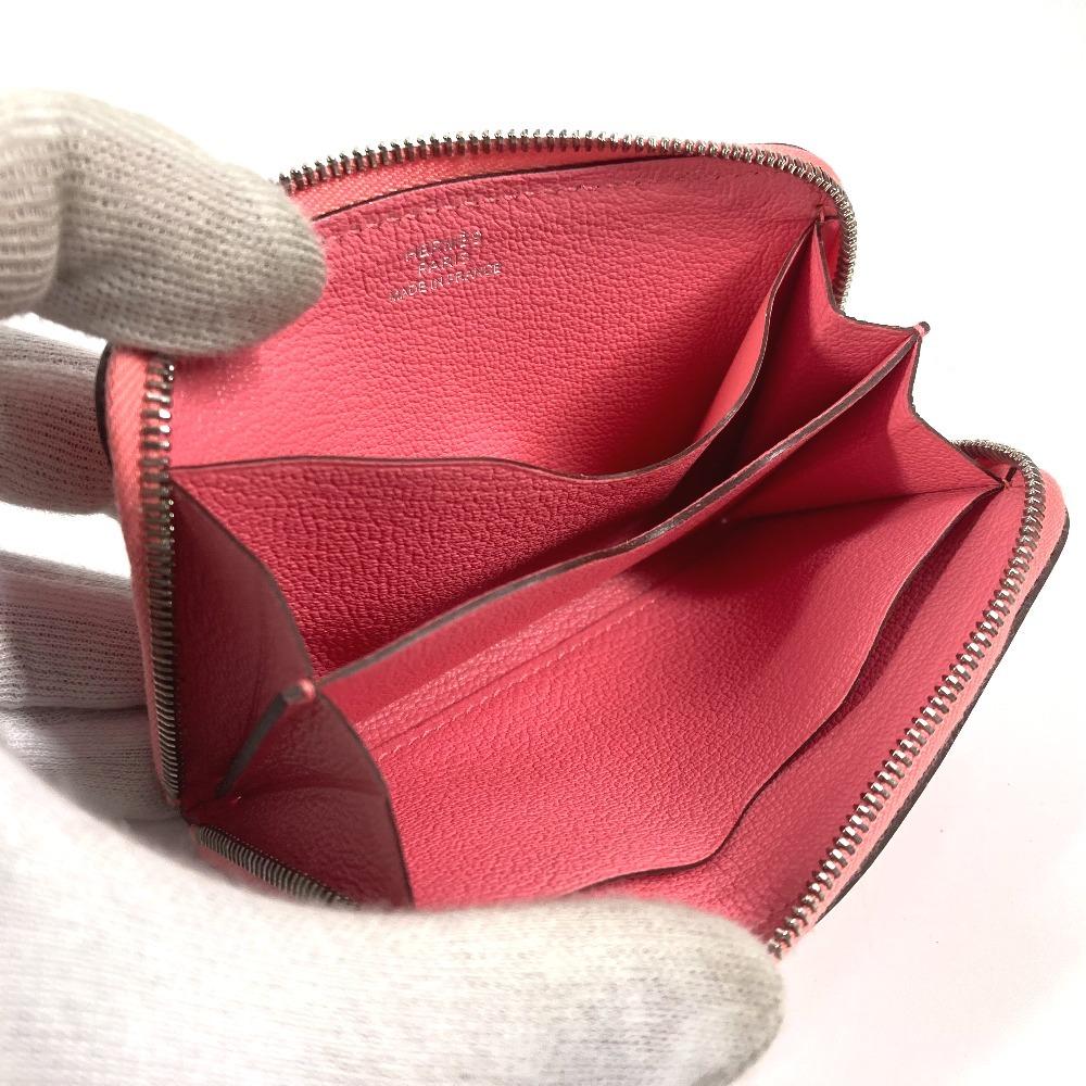 HERMES Zip Angor Wallet Coin Compartment Zip Around coin purse Leather pink