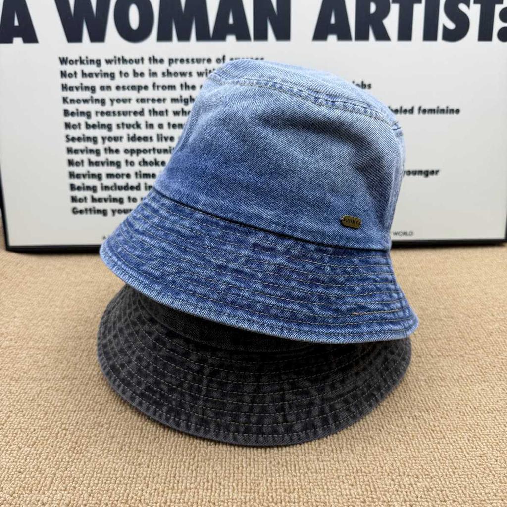 Multi-color optional old denim bucket hat washed metal standard ins wind daily versatile sunshade basin hat