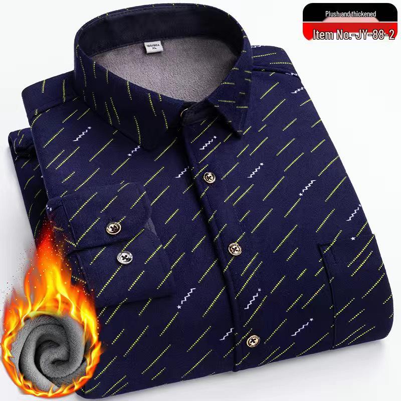 Men's Winter Fleece-Lined Plaid Shirt - Warm, Long-Sleeved Business Casual for Middle-Aged & Elderly, Plus Size Available