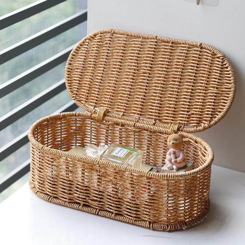 Bohemian Imitation Rattan Storage Basket Woven Storage Box Dust-Proof Frame Home Decoration Basket