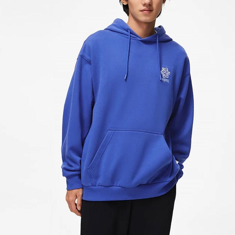 Sudadera unisex holgada de forro polar con capucha y estampado de la serie Li Ning Sports Lifestyle AWDT897-2 Azul brillante
