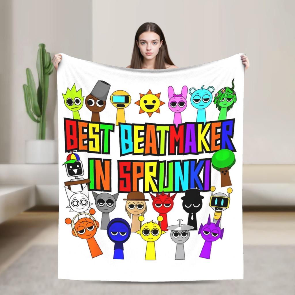 Sprunki Spiel-Flanelldecke, originelle Kuscheldecke für Zuhause, Hotel, Sofa, 125 x 100 cm, flauschig, dünn, Steppdecke