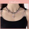Trendy Cross Rhinestone Choker Necklace And Bracelet Set For Women Punk Style Gothic