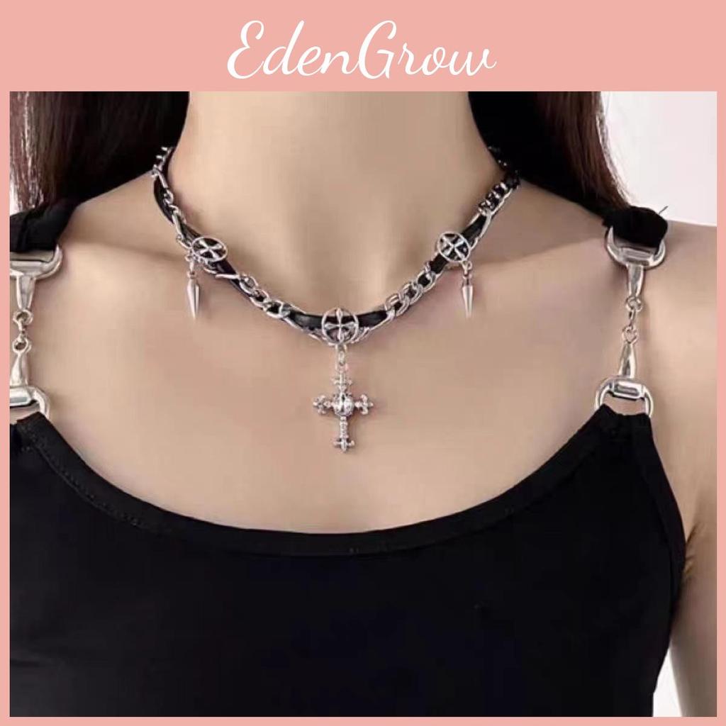 Trendy Cross Rhinestone Choker Necklace And Bracelet Set For Women Punk Style Gothic