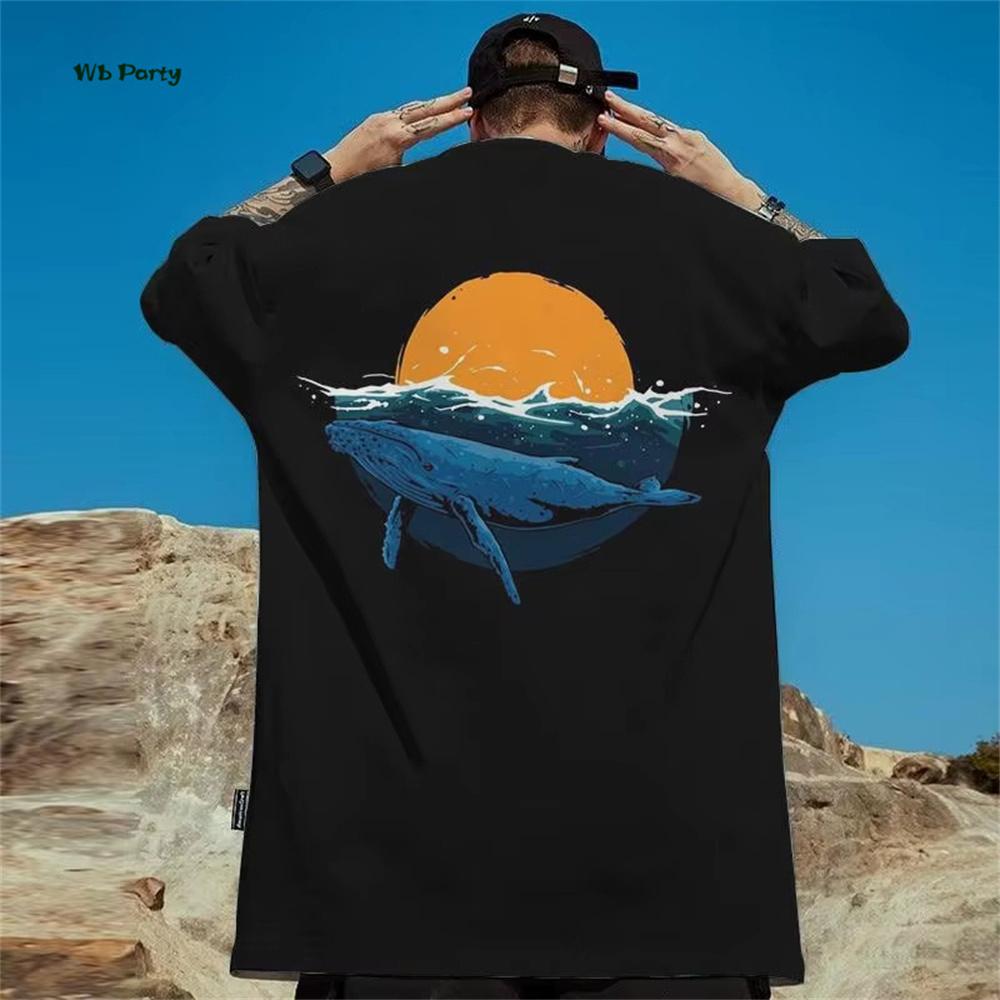 Japanese Ukiyo-E Men's T-Shirt Yin Yang Fish Printed Short Sleeve T-Shirt Oversized Casual Tops Summer Fashion Outdoor Clothing