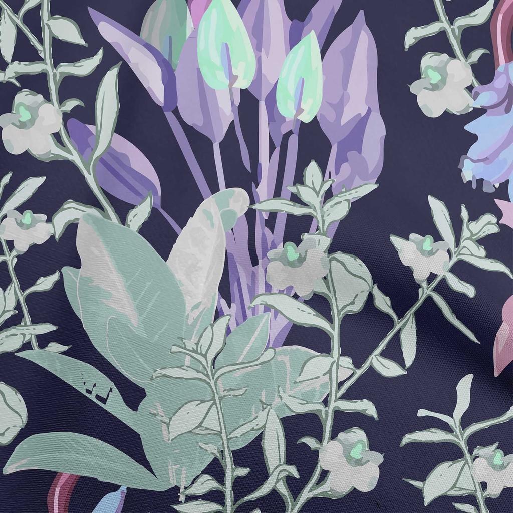 oneOone Cotton Cambric Dark Teal Blue Fabric Tropical Floral Sewing Material Print Fabric By The Yard 42 Inch