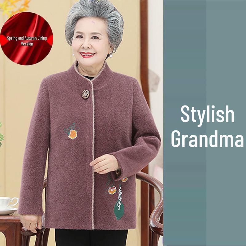 Grandma Style Mink Velvet Coat: Thickened Autumn-Winter Wear for Women Aged 60-70