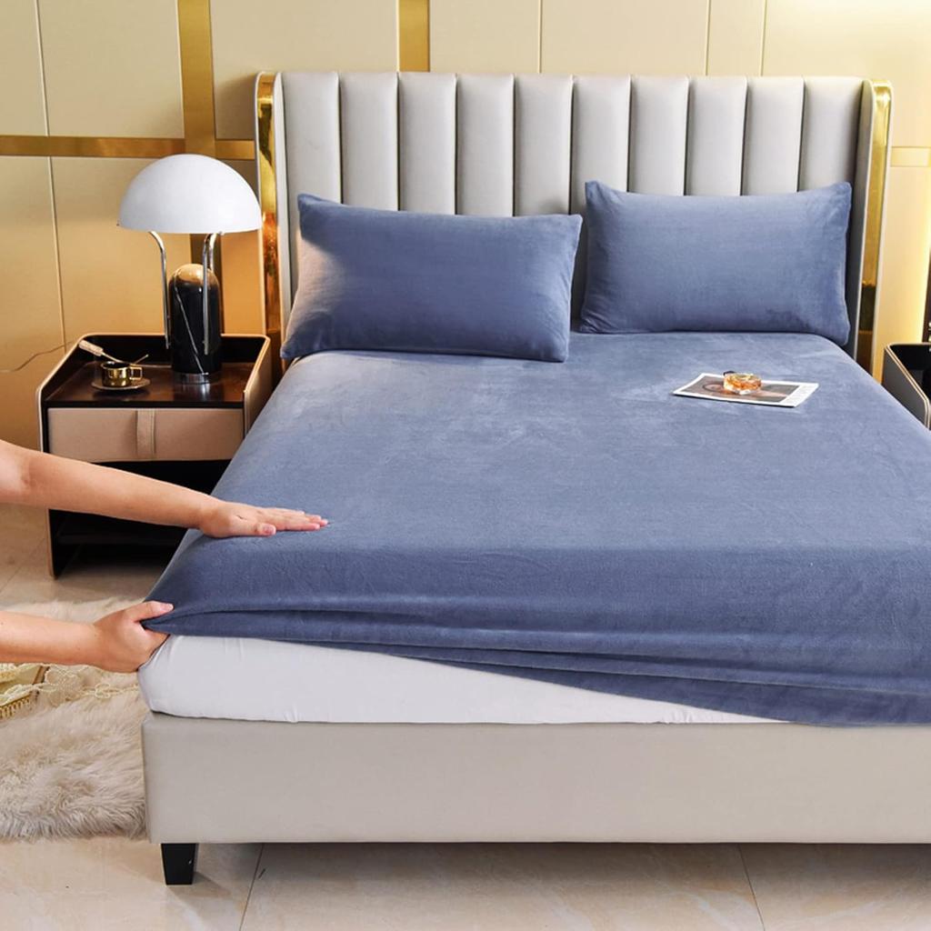 Samt Spannbettlaken Einzelbettgröße, Fleece Plüsch Bettlaken Matratzenschonerbezug mit 15'' Tiefes Eckteil Warm Flauschiges Unterbett Lavendel