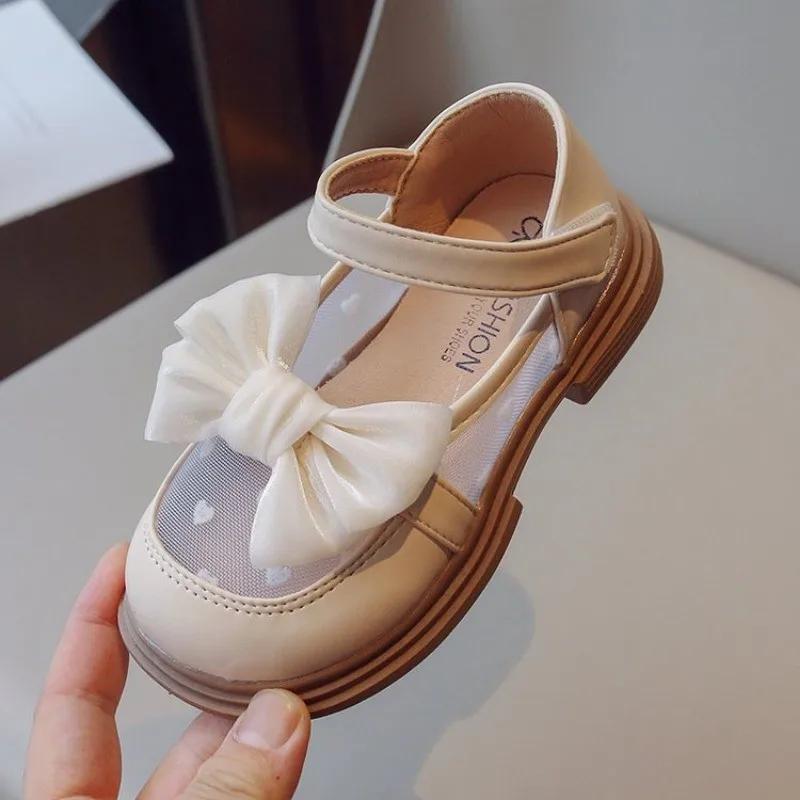 Girls Princess Shoes for Party Wedding Children Love Breatheable Lace Mesh Princess Shoes with Bow-knot Kids Performance Shoes