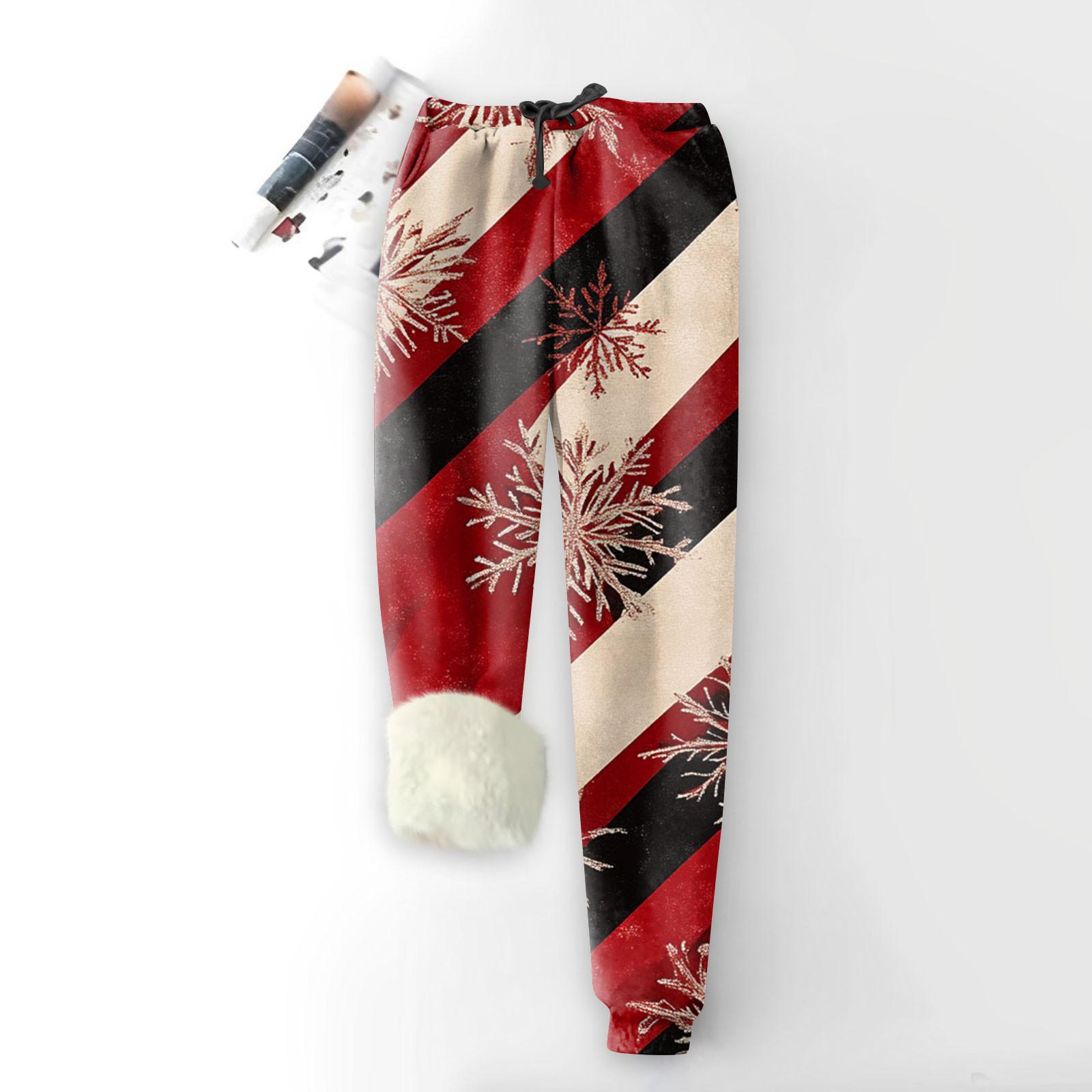 

Женские модные рождественские спортивные свободные утолщенные теплые флисовые брюки с принтом M красный