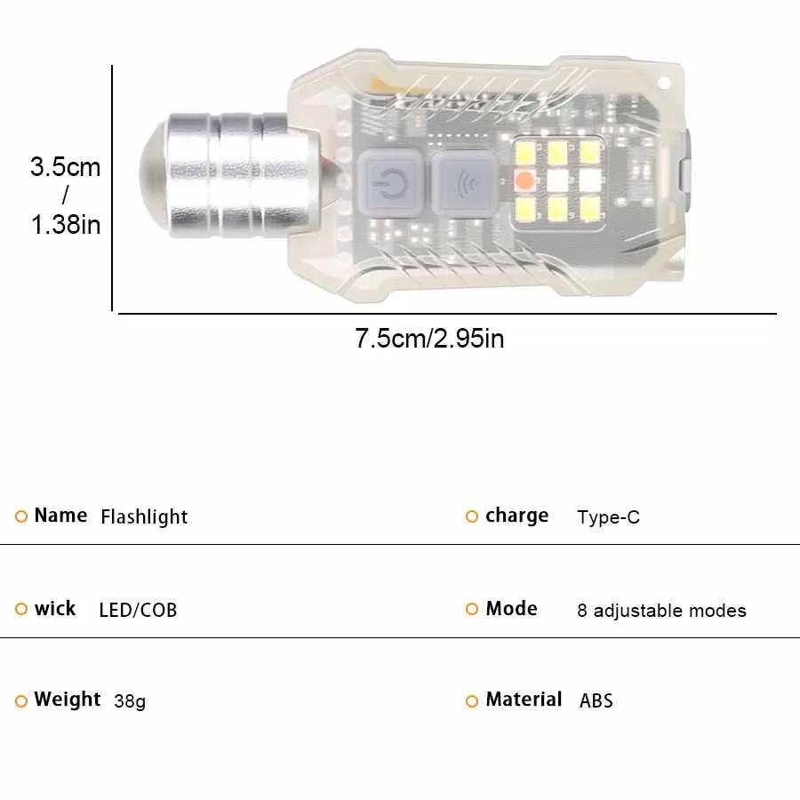 Mini LED COB Keychain Flashlight 3 Light Sources USB Rechargeable Flashlight Emergency Torch Outdoor Portable Pen Clip Lantern