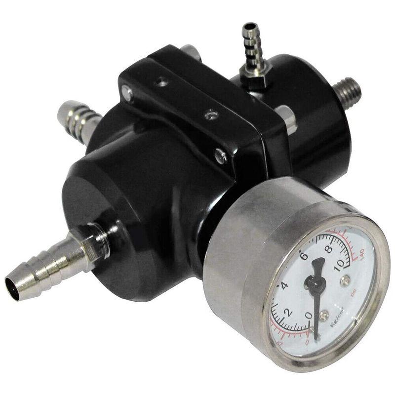 Aluminum Universal Adjustable Fuel Pressure Regulator + Gauge+ Fitting Kit Black