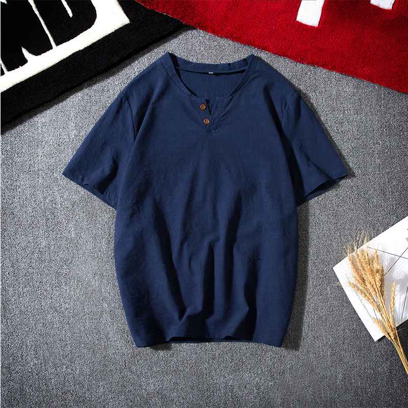 Half Sleeves Cotton and Linen Men's Summer Trendy Menswear Short-Sleeved Retro T-shirt