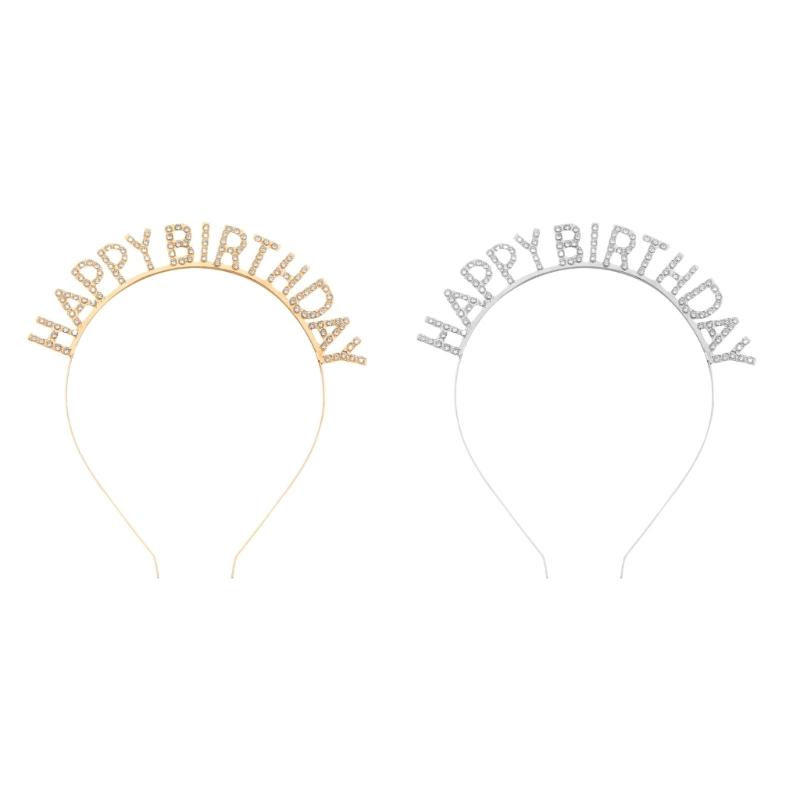 Happy Birthday Props Hairband for Adult Family Gathering Birthday Party Rhinestones Headband Photography Accessories