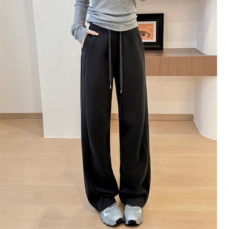 

Sport Pants for Women In Autumn and Winter New Loose Straight-leg Sweatpants Narrow Version Plus Velvet Wide-leg Pants XL