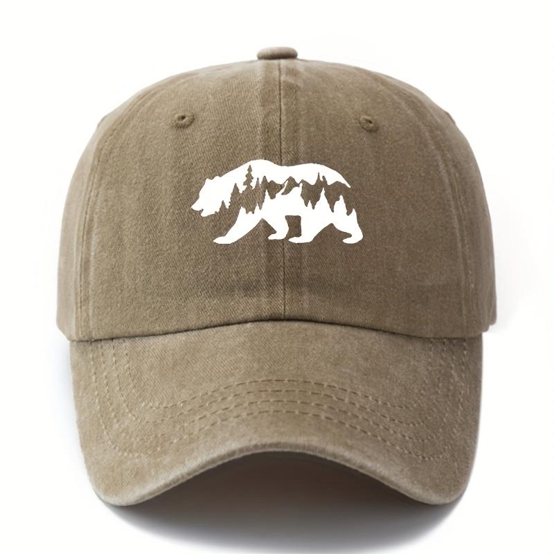Bear print washed baseball cap with adjustable lightweight sun protection hat suitable for outdoor activities and camping